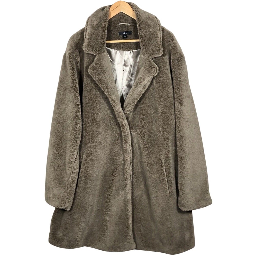 Ellos Teddy Coat Womens 26 Brown Faux Fur Sherpa Longline Winter Jacket Plus